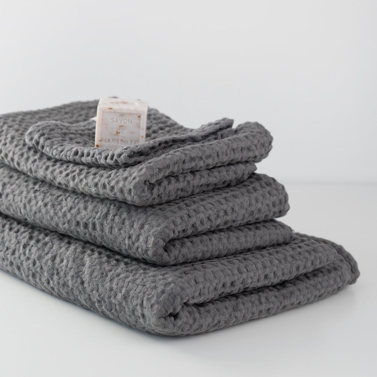 Linen Tales Dark Grey Linen & Cotton Honeycomb Waffle Towel Set