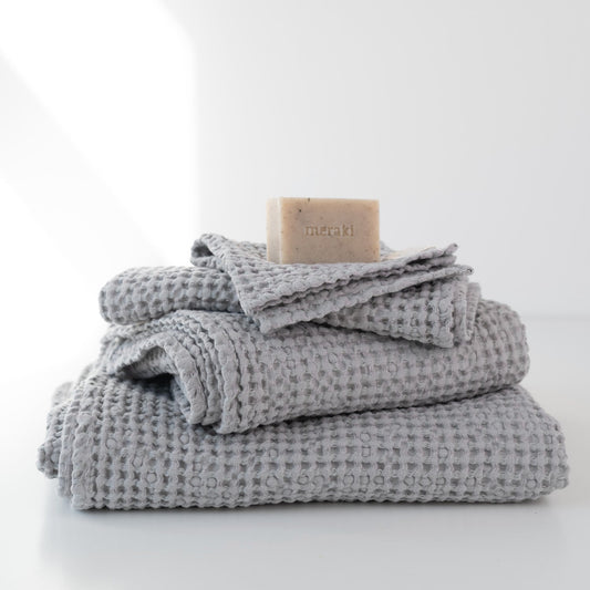 Linen Tales Light Grey Linen & Cotton Honeycomb Waffle Towel Set