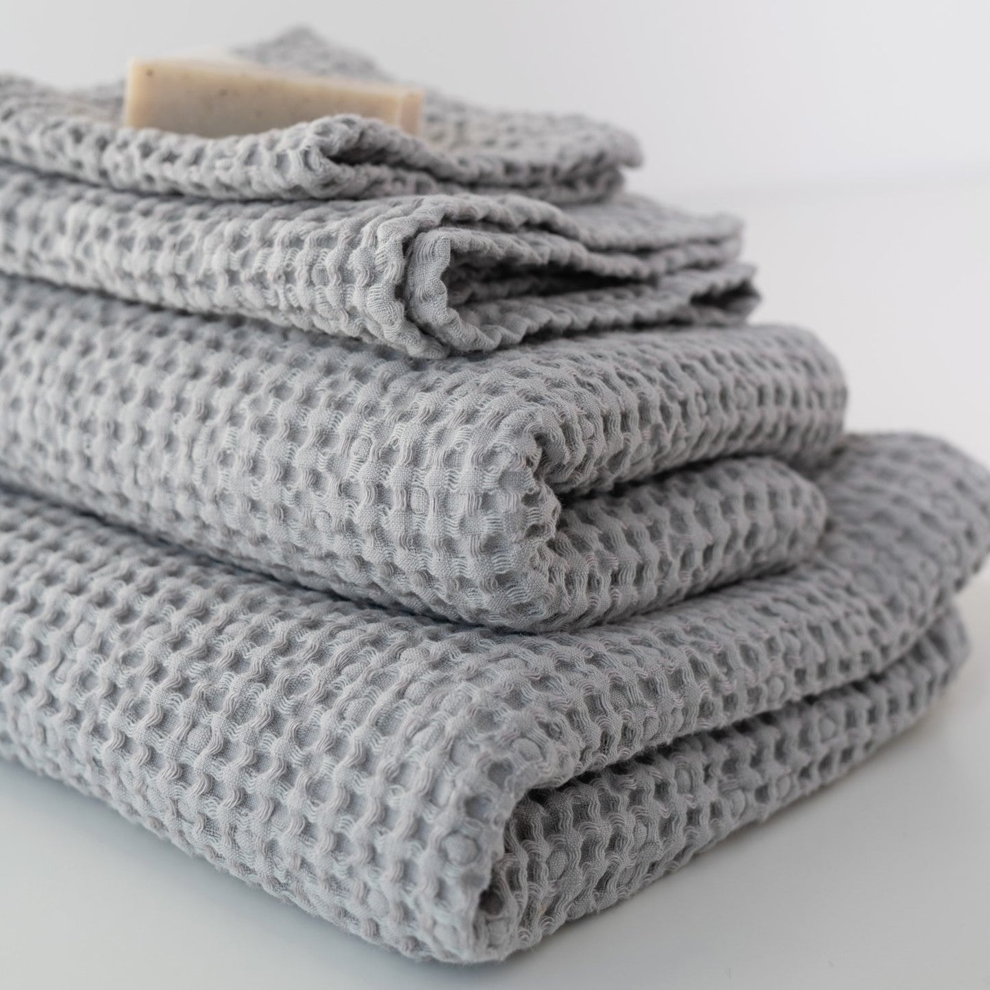 Linen Tales Light Grey Linen & Cotton Honeycomb Waffle Towel Set